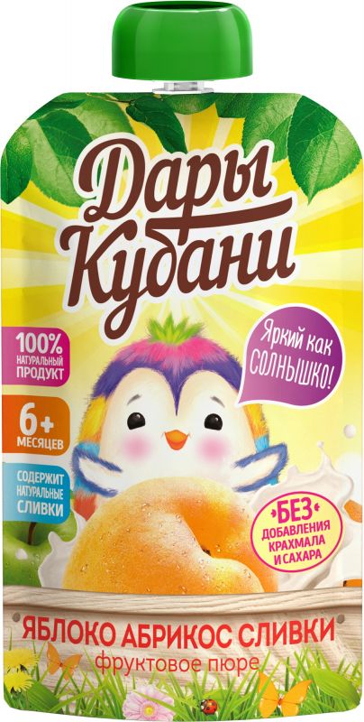 фото упаковки Дары Кубани Пюре фруктовое яблоко абрикос сливки