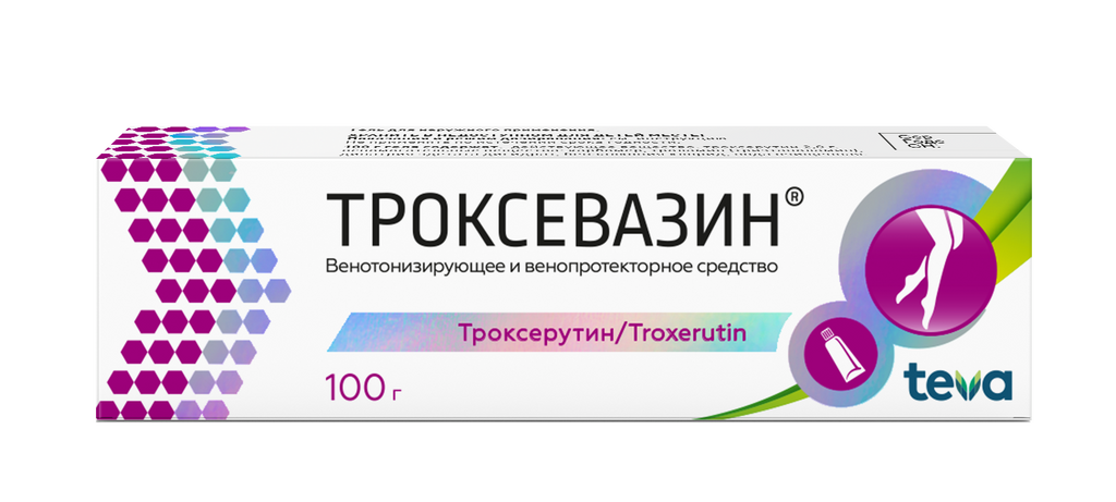 Троксевазин, 2%, гель для наружного применения, 100 г, 1 шт.