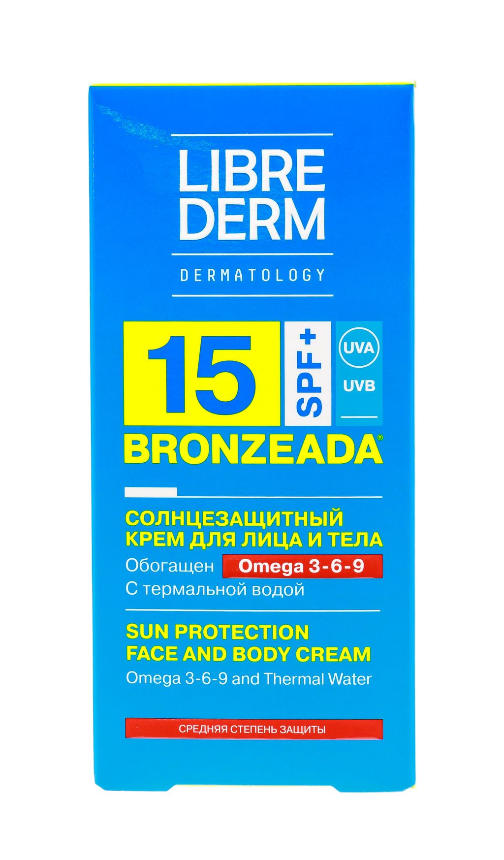 фото упаковки Librederm Bronzeada Крем солнцезащитный с омега 3-6-9 и термальной водой SPF15