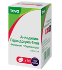 Амлодипин-Периндоприл-Тева, 10 мг+10 мг, таблетки, 30 шт.