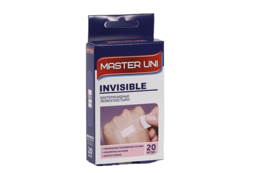 Master Uni Invisible Лейкопластырь бактерицидный, 7.2х1.9, пластырь, на полимерной основе, 20 шт.