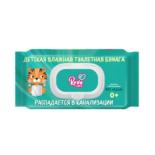 Reva Care Бумага туалетная влажная детская, 0+, 80 шт.