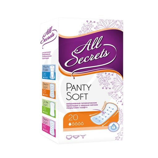 All Secrets Panty Soft ежедневные прокладки, 1 капля, прокладки ежедневные, 20 шт.