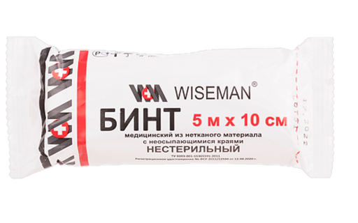 Бинт из нетканого материала с неосыпающимися краями wiseman, 5мх10см, нестерильный, 1 шт.