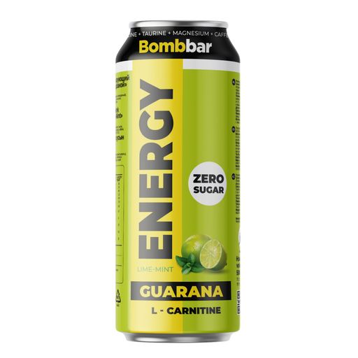 Bombbar Energy L-карнитин с Гуараной, напиток тонизирующий газированный, лайм-мята, 500 мл, 1 шт.