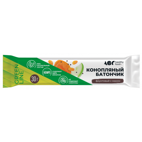 ABC Healthy Food Конопляный батончик с маком, батончик, фруктовый, 30 г, 1 шт.