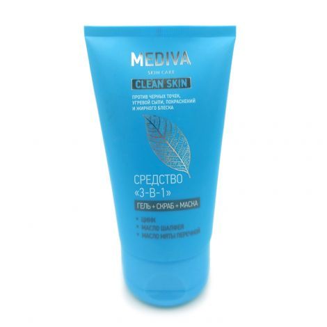 Mediva Clean Skin Средство 3в1 для лица, гель скраб маска, 150 мл, 1 шт.