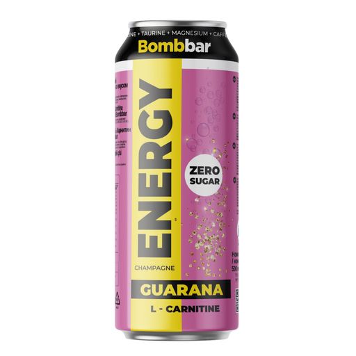 Bombbar Energy L-карнитин с Гуараной, напиток тонизирующий газированный, шампанское, 500 мл, 1 шт.